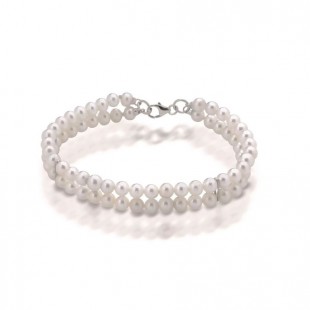 Coscia Le Lune Classic Bracciale con doppio filo di perle e Chiusura in Oro Bianco