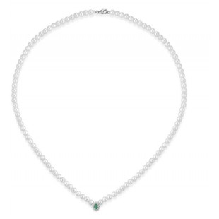 Coscia Le Lune Classic Collana con Perle, Smeraldo e Diamanti e con Chiusura in Oro Bianco