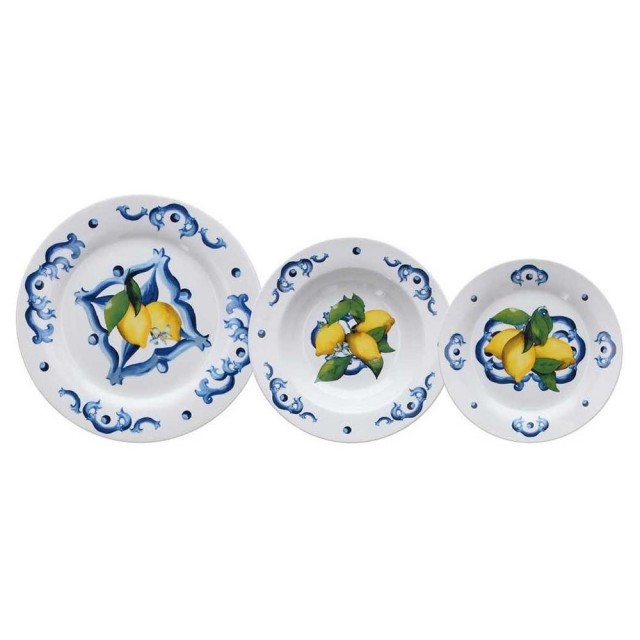 Andrea Fontebasso Set piatti tavola 18pz ATOLLO Citrus Bianco, Blu e Giallo