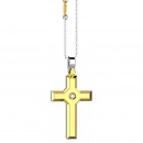 Zancan Collana Uomo in oro bianco con ciondolo a forma di croce in oro giallo 18kt con diamante ct 0.035