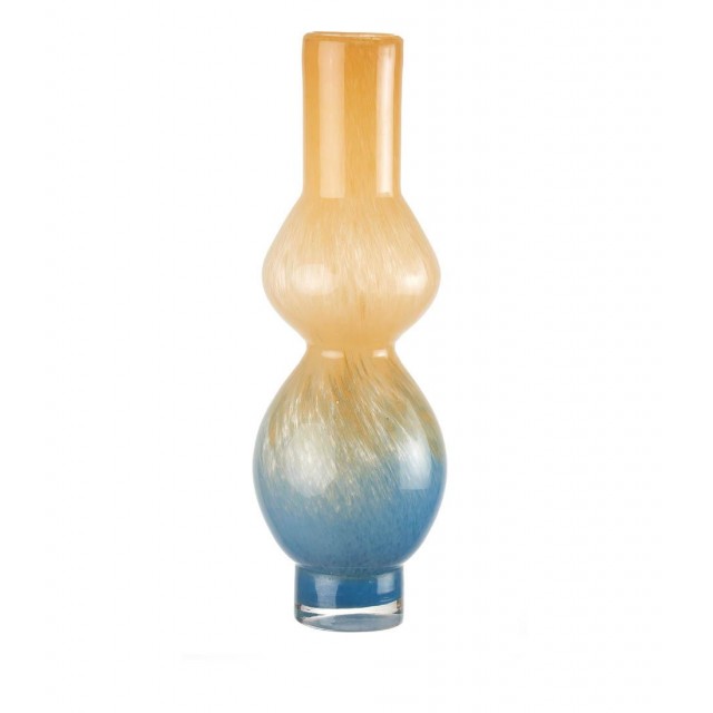 L'Oca Nera Vaso alto in vetro colorato dalle sfumature del blu e giallo 1M163