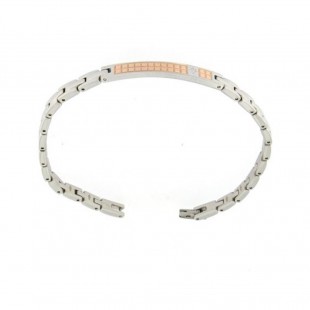 Zancan Bracciale Uomo in Accaio con placca rosè impreziosita da zircone collezione Hi-Tech