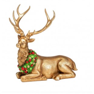 NOEL by Lamart Figura Renna Seduta in Resina 44cm Oro Decorazione di Natale