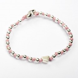Spadarella Bracciale Baby con pepite in argento e nodini rosa Cuore