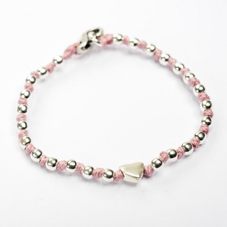 Spadarella Bracciale Baby con pepite in argento e nodini rosa Cuore