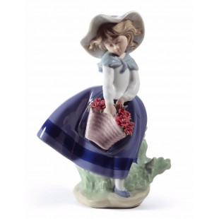 Lladrò RAGAZZA CON BORSA (GAROFANI) Pretty Pickings Girl with Carnations Figurine