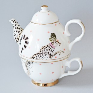 Yvonne Ellen One for tea set teiera e tazza Cheetah ghepardo