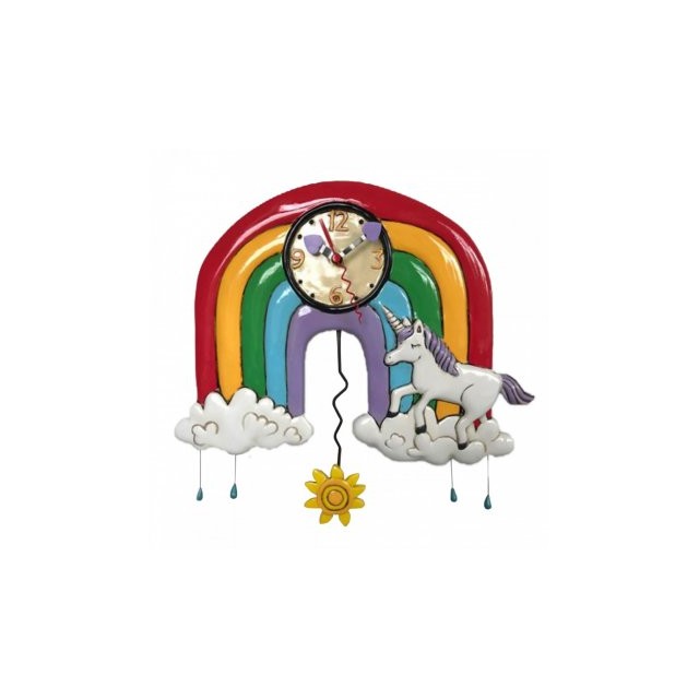 Allen Designs Rainbow & Unicorns Arcobaleno Unicorni Orologio da parete a pendolo multicolor