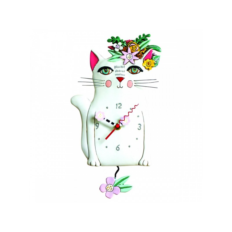 Allen Designs Pretty Kitty Gatto Orologio da parete a pendolo bianco - LaGru