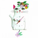 Allen Designs Pretty Kitty Gatto Orologio da parete a pendolo bianco