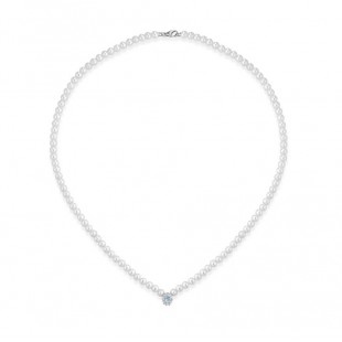 Coscia Le Lune Classic Collana con Perle, Acquamarina e Diamanti econ Chiusura in Oro Bianco