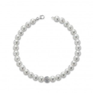 Coscia Le Lune Classic Bracciale con Perle e Boule in oro bianco e Chiusura in Oro Bianco